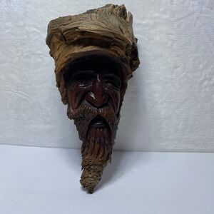 Vintage Signed Wood Carving Folk Art Wall Sculpture 84 USA